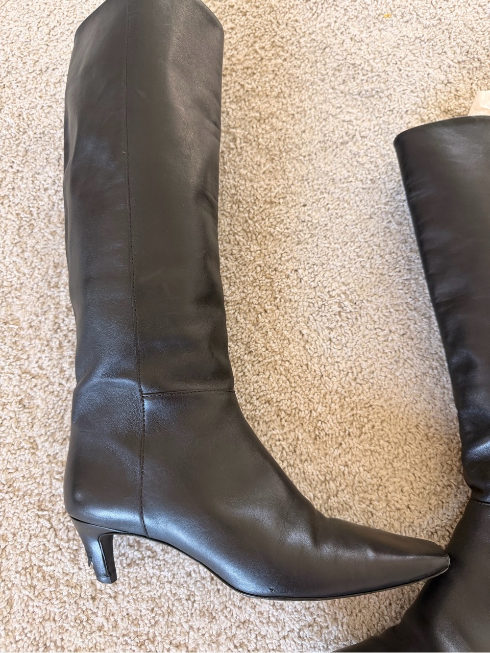 Reformation Remy Leather Knee-High Square-Toe Kitten Heel Boots in Black - Picture 8 of 11